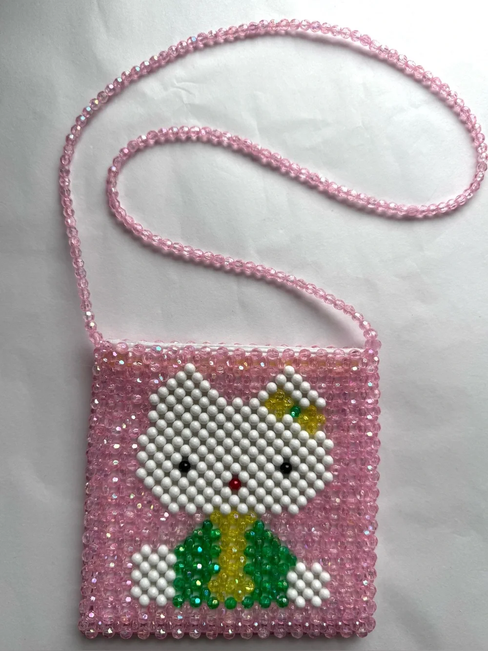y2k Hello Kitty Bead Bag Pink Kidcore 2000s Vintage Style Mini Crossbody Purse